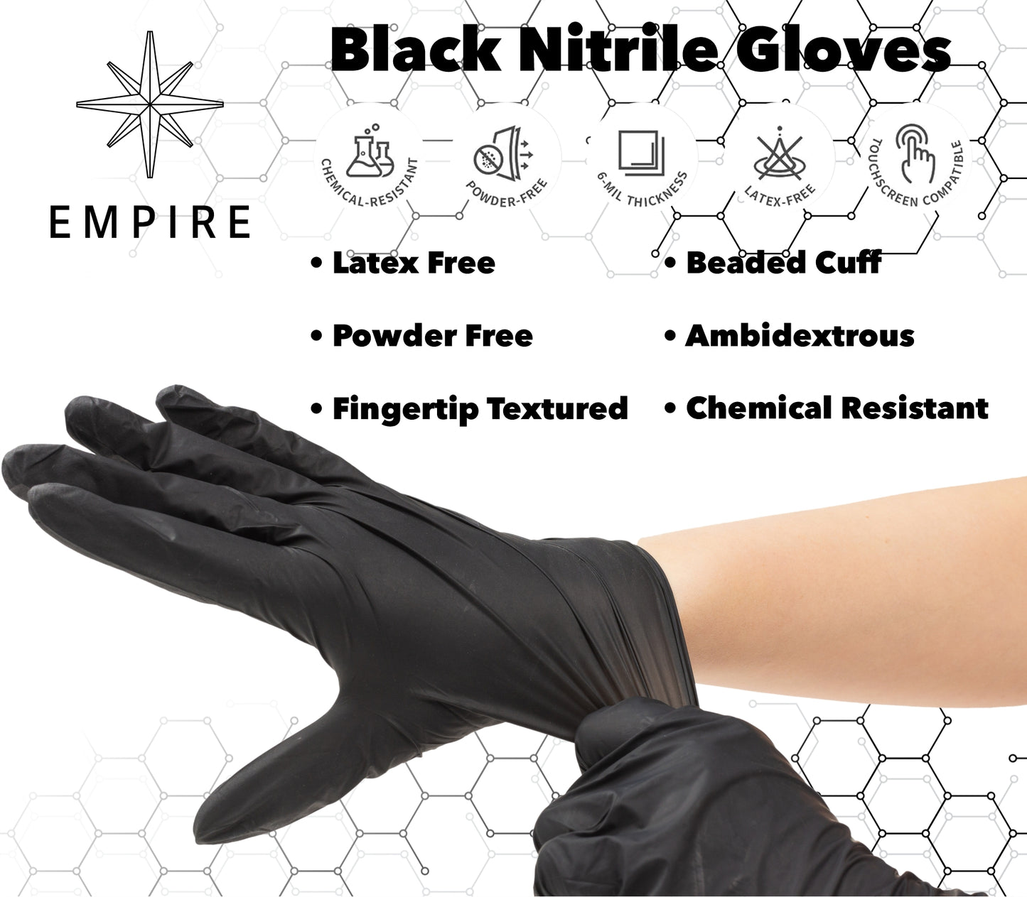 Empire Nitrile Exam Black Gloves - Case